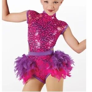 Weissman Showtime Girl Power Pink and Purple Feather Jazz Dance Costume Size 7/8